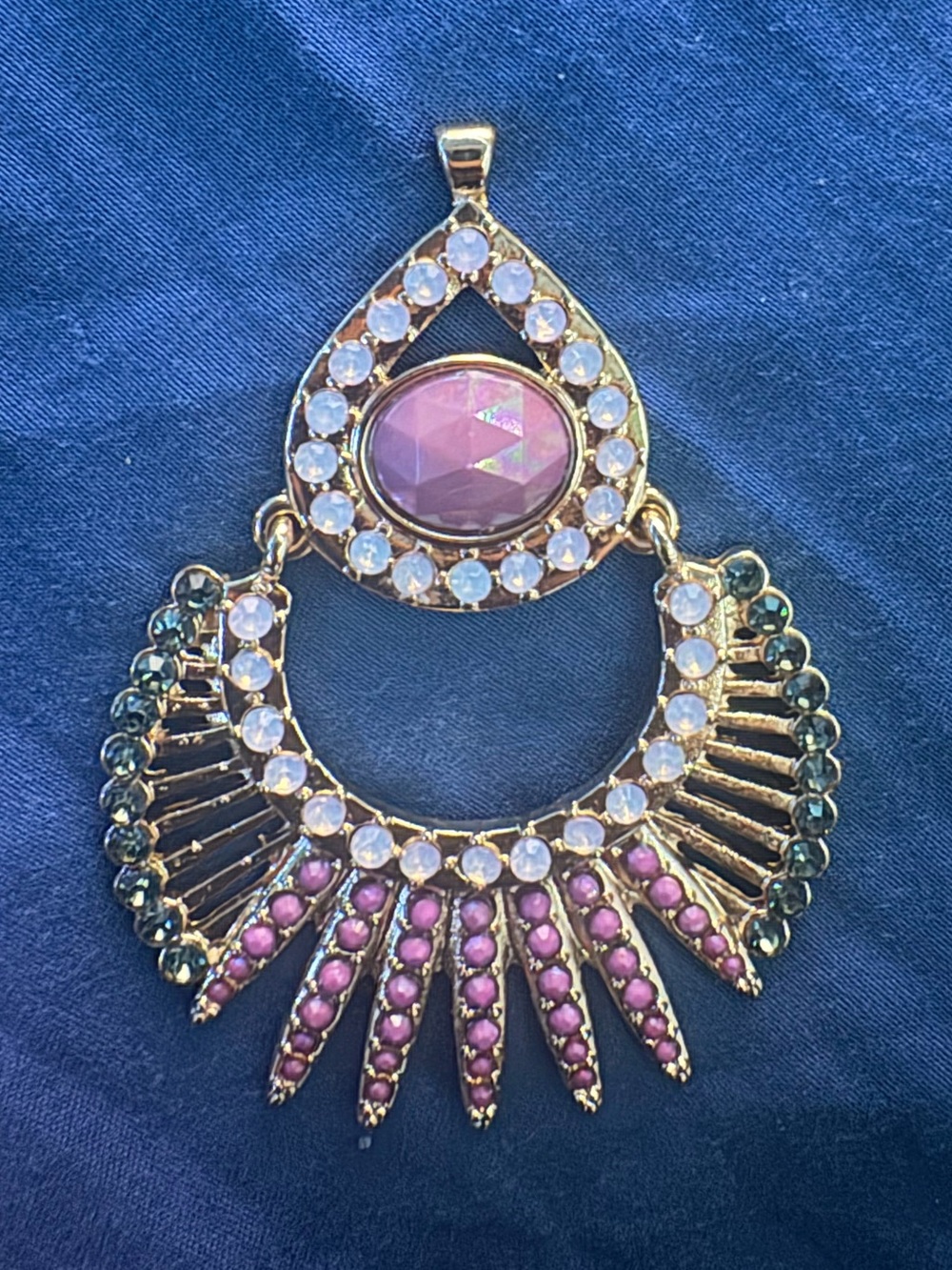 Gold-Tone Pink and White Crystal Statement Pendant